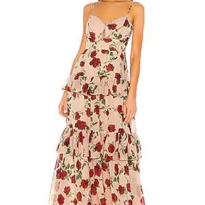 BCBGMaxAzria Rose Print Tiered Maxi Dress